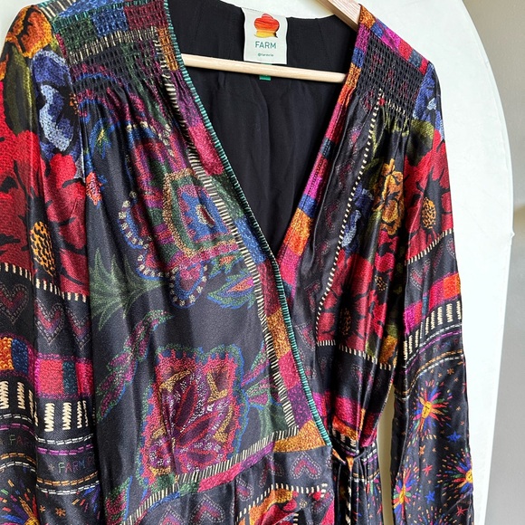 Farm Rio Mixed Scarves Satin Wrap Tassel Tie Dress, size XS - Picture 3 of 7